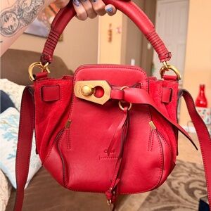 Chloe Red Leather Shoulder Bag with Gold Hardware